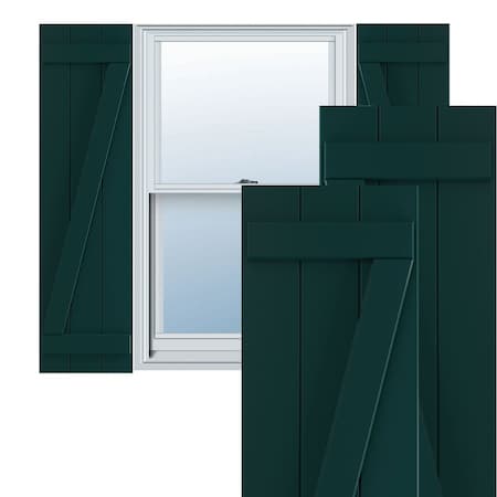 True Fit PVC Three Board Joined Board-n-Batten Shutters W/Z-Bar, Thermal Green , 16 1/8W X 29H